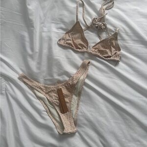 SKIMS Cream Textured Bikini Bottom and top